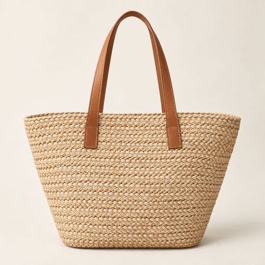 Bolso de paja con asas de cuero